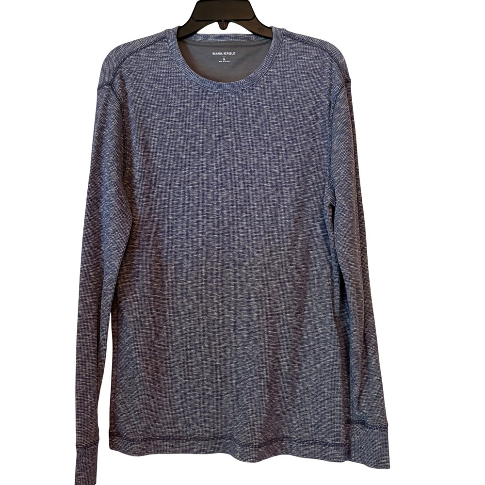 Banana Republic Men's Thermal Waffle Long Sleeve Crew Neck T-Shirt‎ Blue Medium